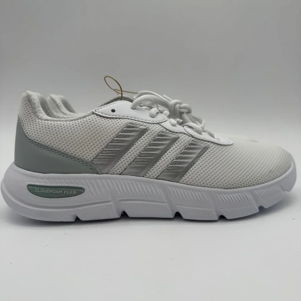 Adidas Cloudfoam Flex Lace Running Shoes White Gray Women's Size 9‎ NEW